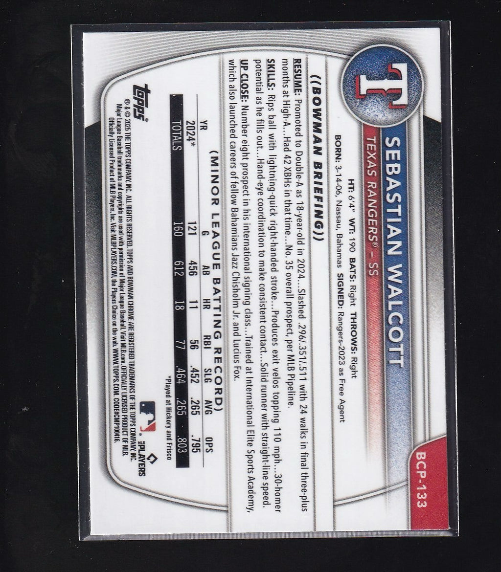 2025 Bowman #BCP-133 Sebastian Walcott Chrome Prospects Reptilian Refractor