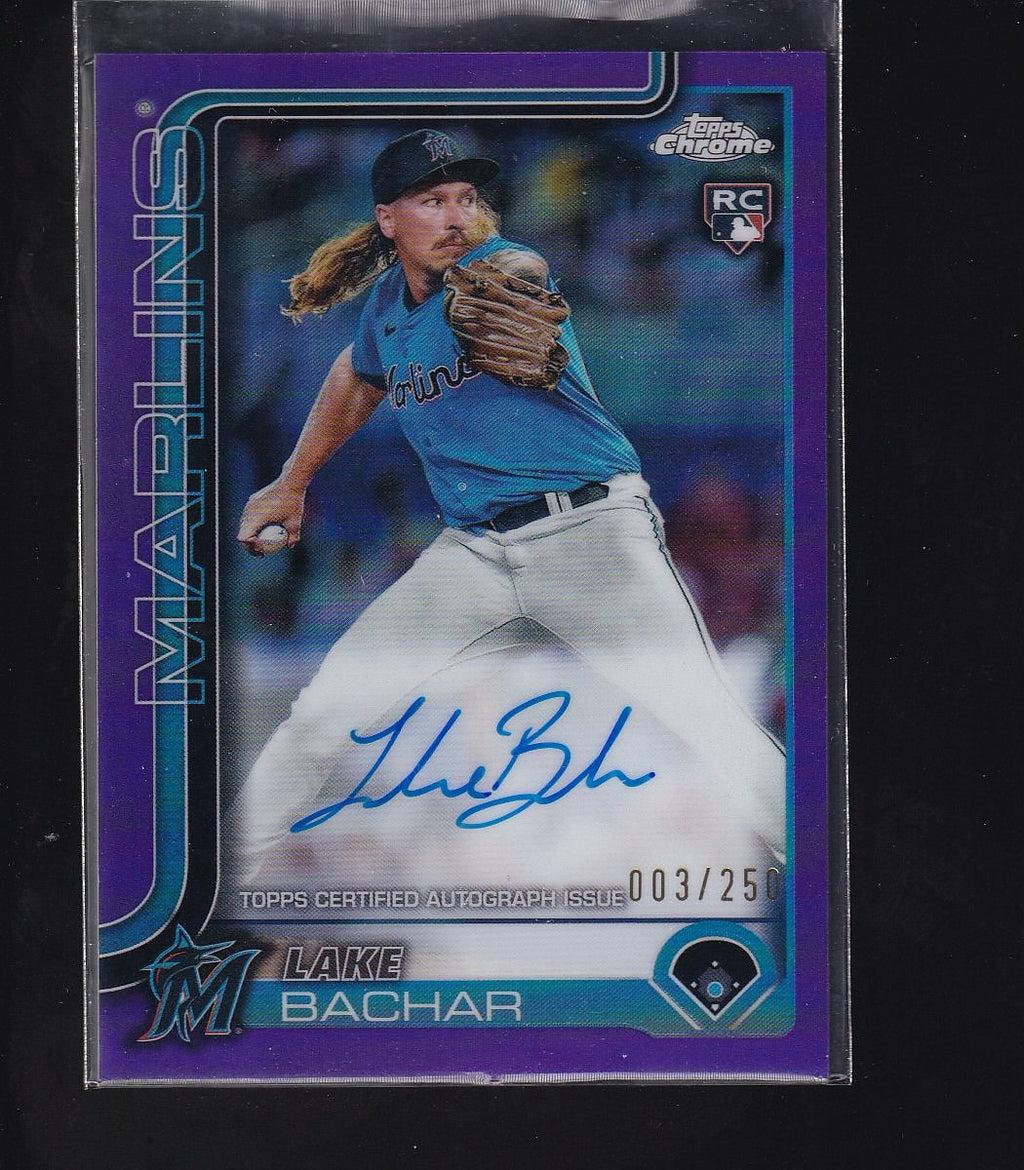 2025 Topps Chrome #RA-LB Lake Bachar Rookie Autographs Purple Refractors #/250