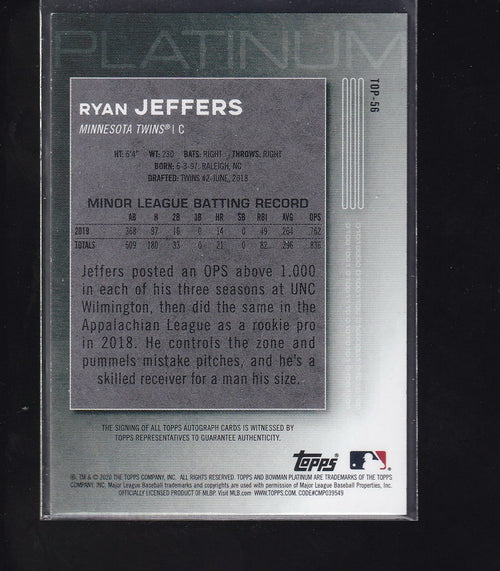 2020 Bowman Platinum #TOP-56 Ryan Jeffers Top Prospect Autographs Purple #/199