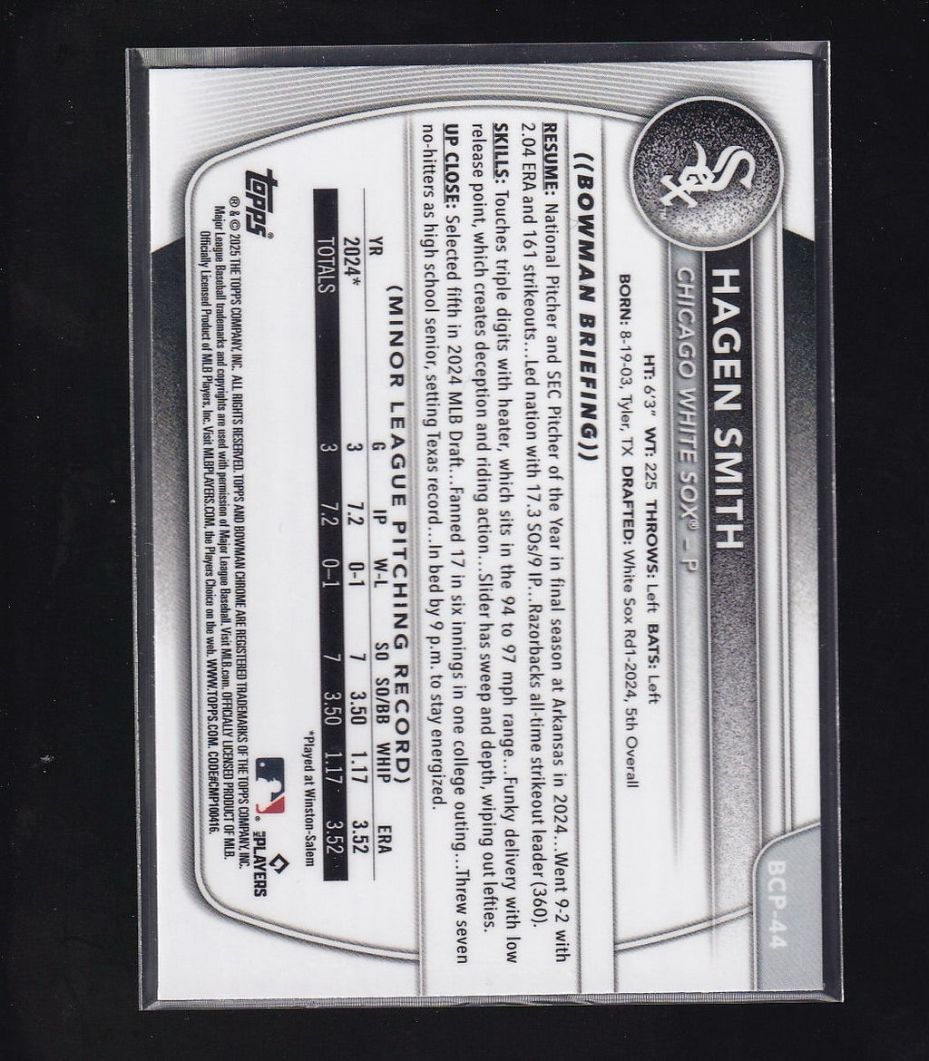 2025 Bowman #BCP-44 Hagen Smith Chrome Prospects Aqua X-Fractor #/125