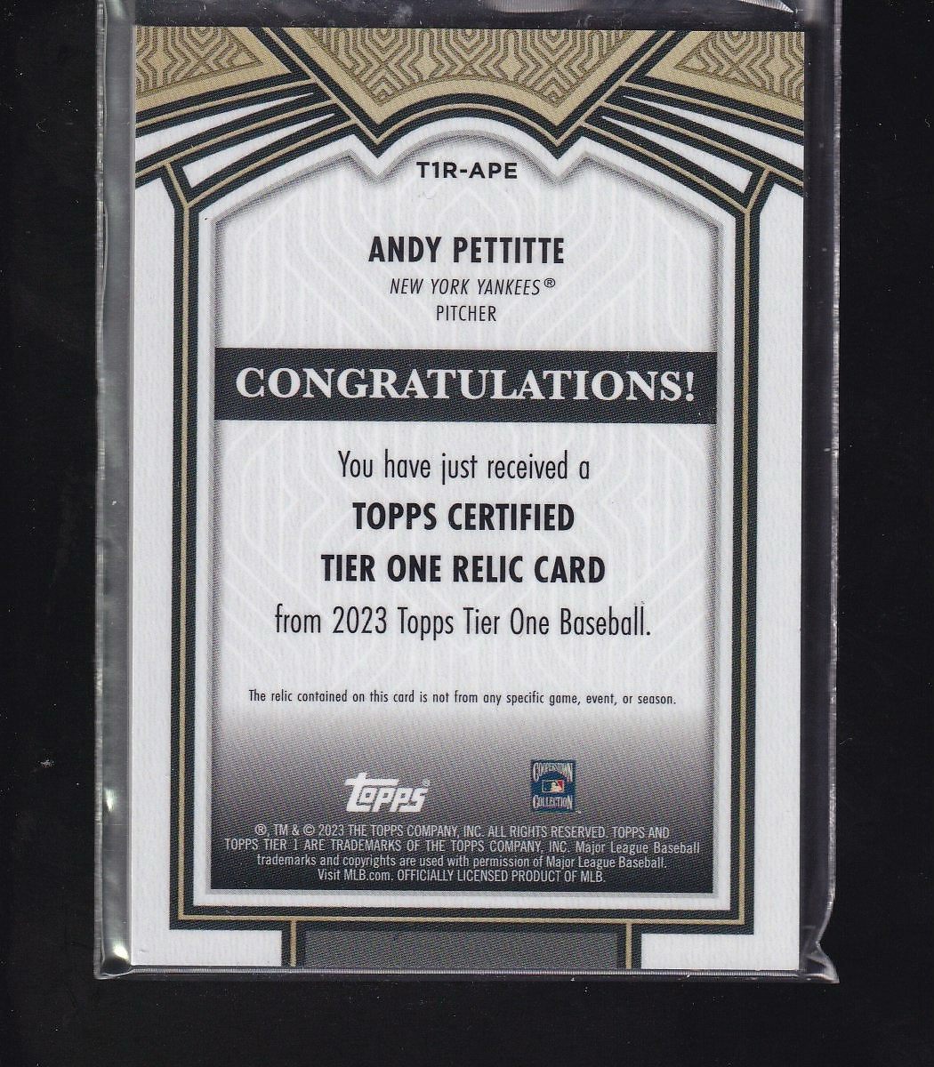 2023 Topps Tier One #T1R-APE Andy Pettitte Tier One Relics #/199