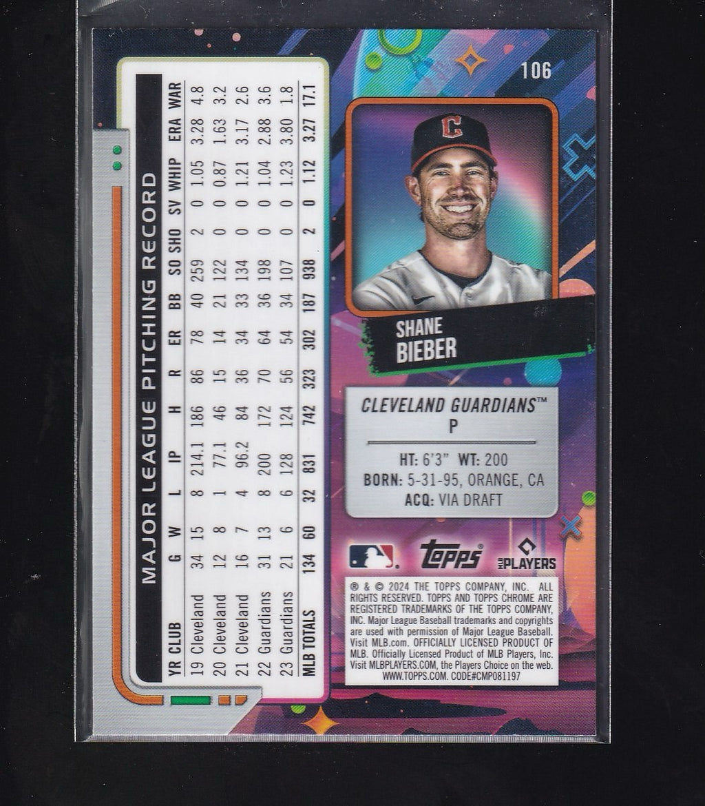 2024 Topps Chrome Cosmic #106 Shane Bieber Nucleus Refractors