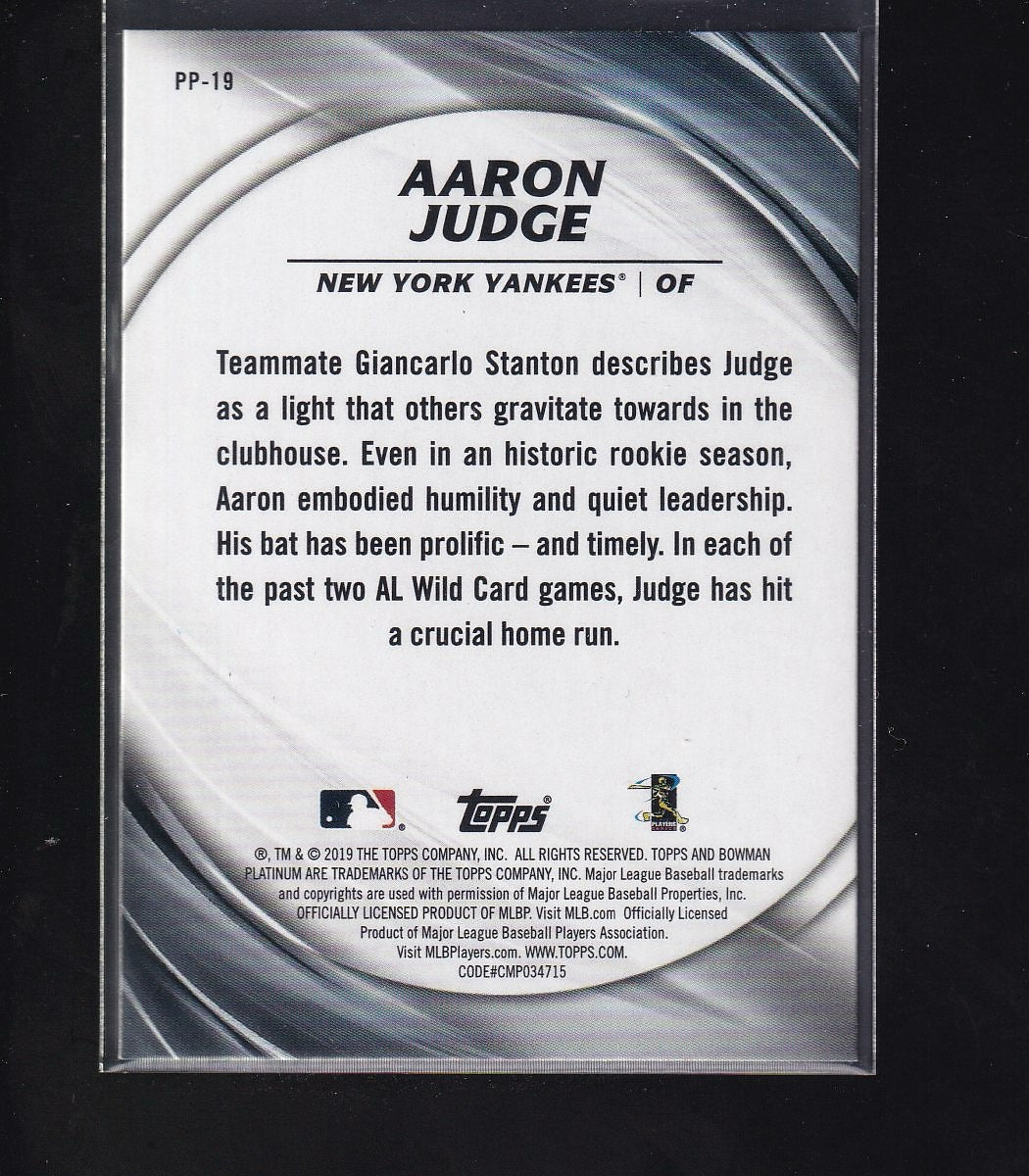 2019 Bowman Platinum #PP-19 Aaron Judge Platinum Presence