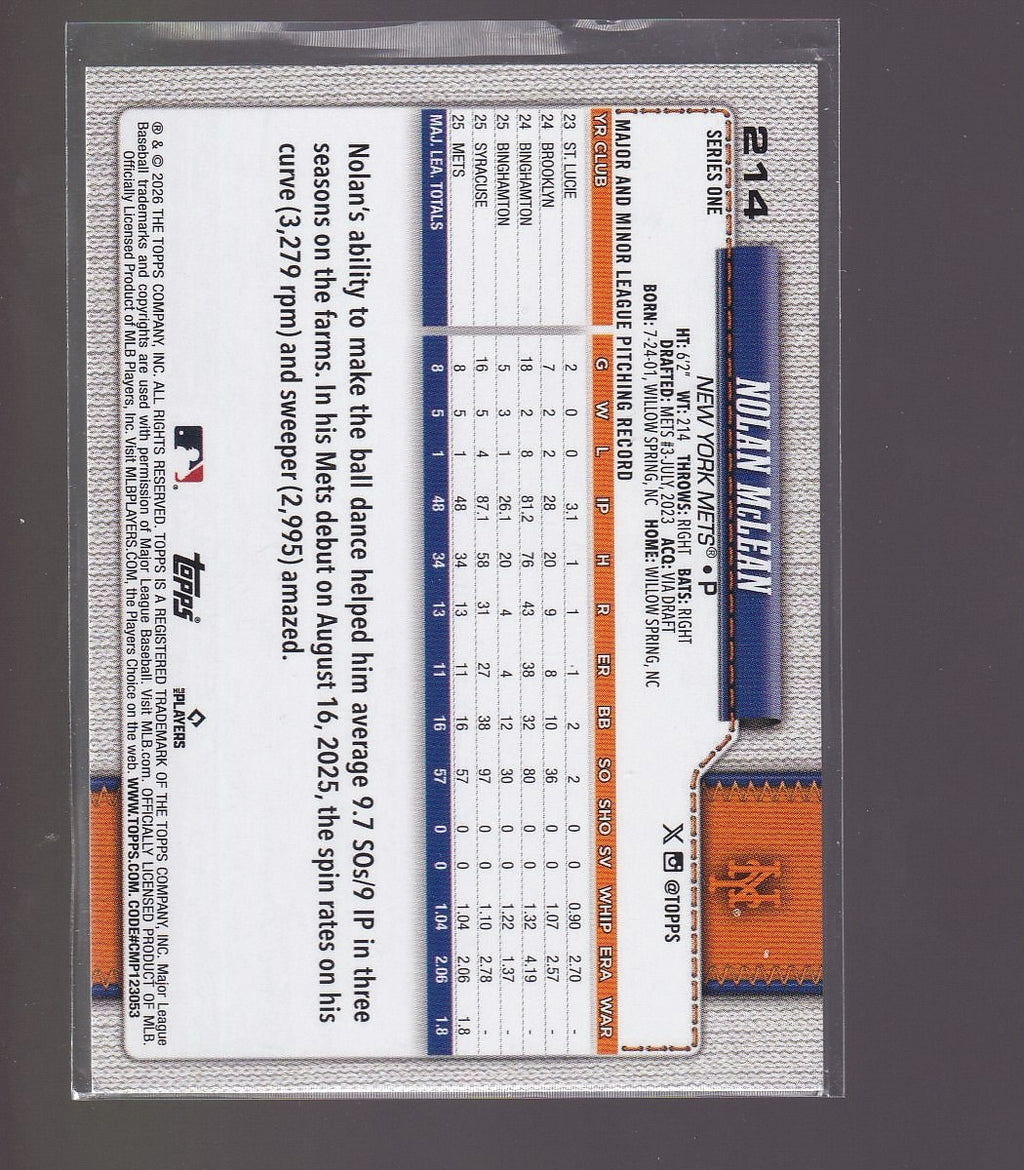 2026 Topps #214 Nolan McLean Spring Training