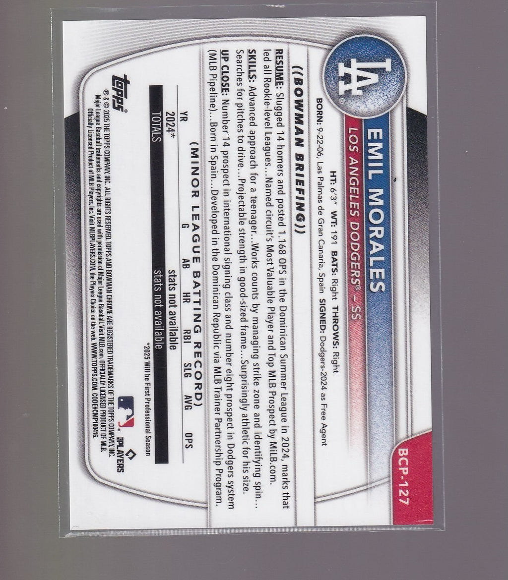 2025 Bowman #BCP-127 Emil Morales Chrome Prospects Fuchsia Refractor #/199