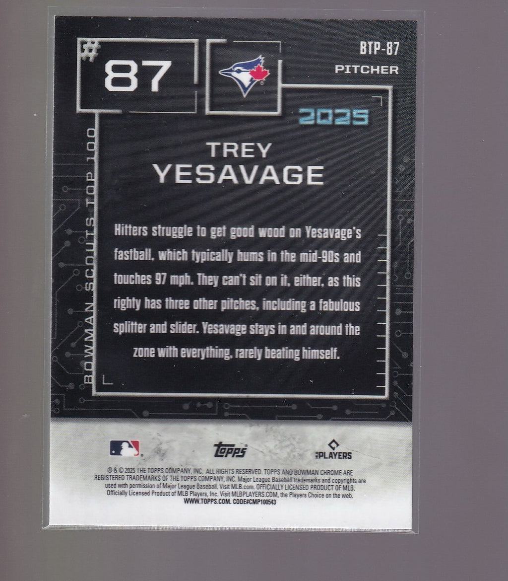 2025 Bowman #BTP-87 Trey Yesavage Bowman Scouts Top 100