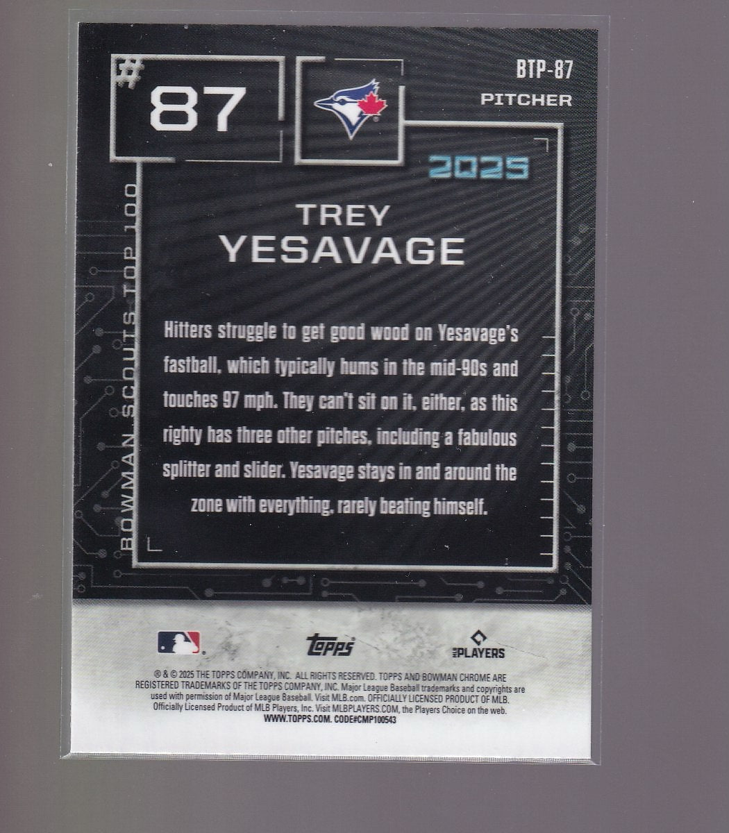 2025 Bowman #BTP-87 Trey Yesavage Bowman Scouts Top 100