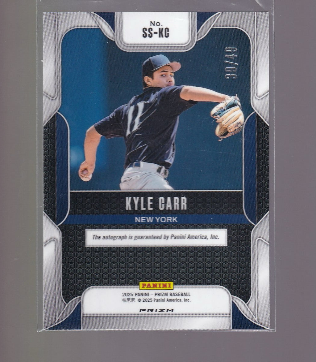 2025 Panini Prizm #SS-KC Kyle Carr Sensational Signatures Blue Pulsar #/49