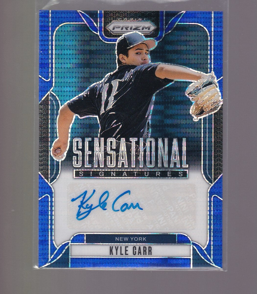 2025 Panini Prizm #SS-KC Kyle Carr Sensational Signatures Blue Pulsar #/49