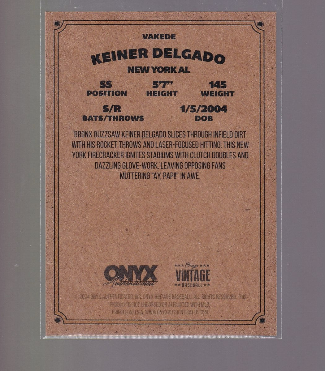 2024 Onyx Vintage #VAKEDE Keiner Delgado Autographs