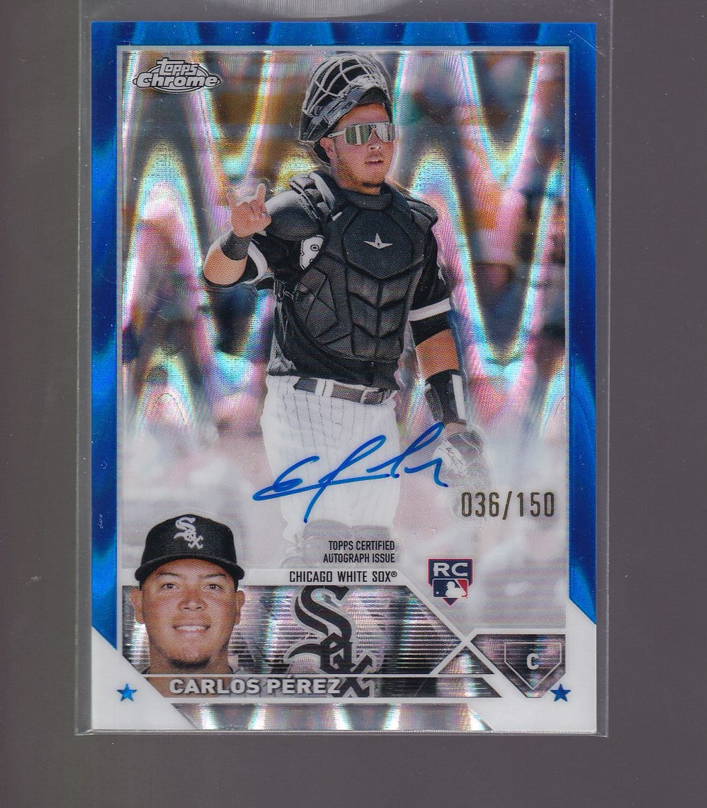 2023 Topps Chrome #RA-CP Carlos Pérez Rookie Autographs Blue RayWave #/150