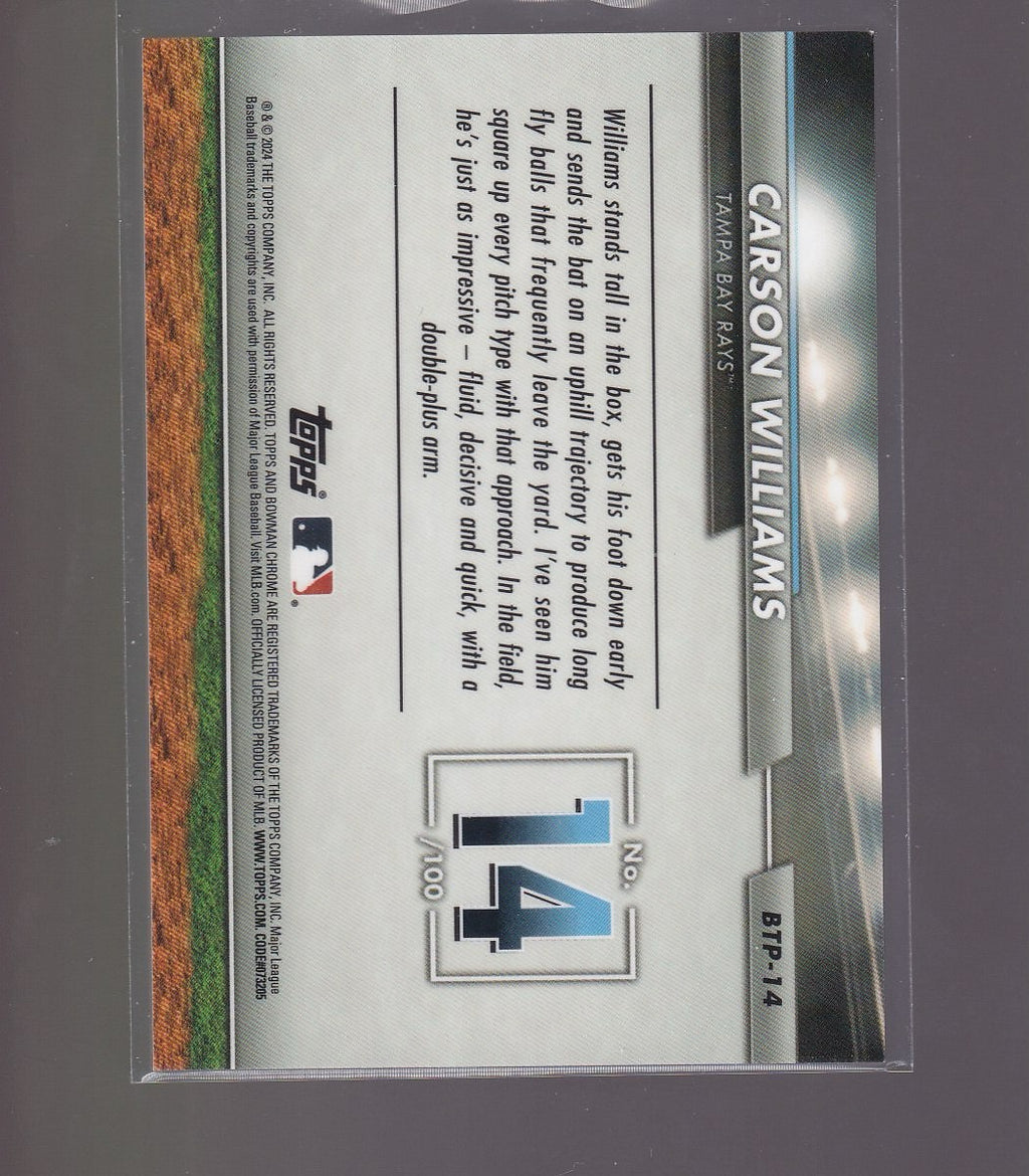 2024 Bowman #BTP-14 Carson Williams Bowman Scouts' Top 100 Aqua Refractors #/125