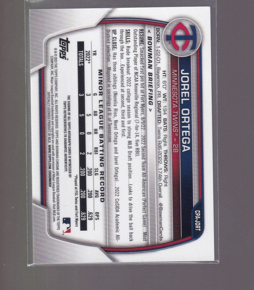 2023 Bowman Chrome #CPA-JORT Jorel Ortega Prospect Autographs Mojo #/150