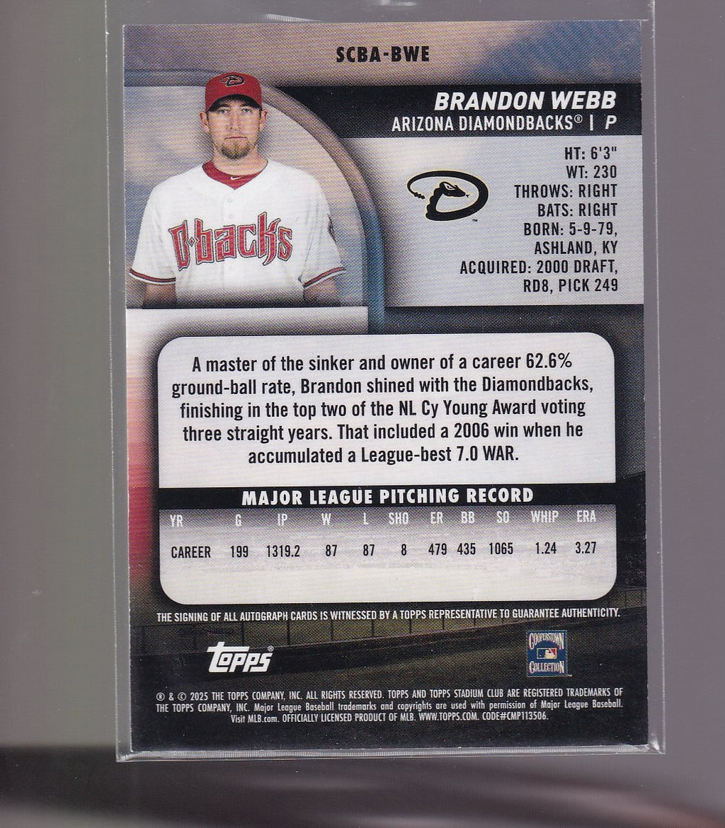 2025 Stadium Club #SCBA-BWE Brandon Webb Base Autographs Yellow