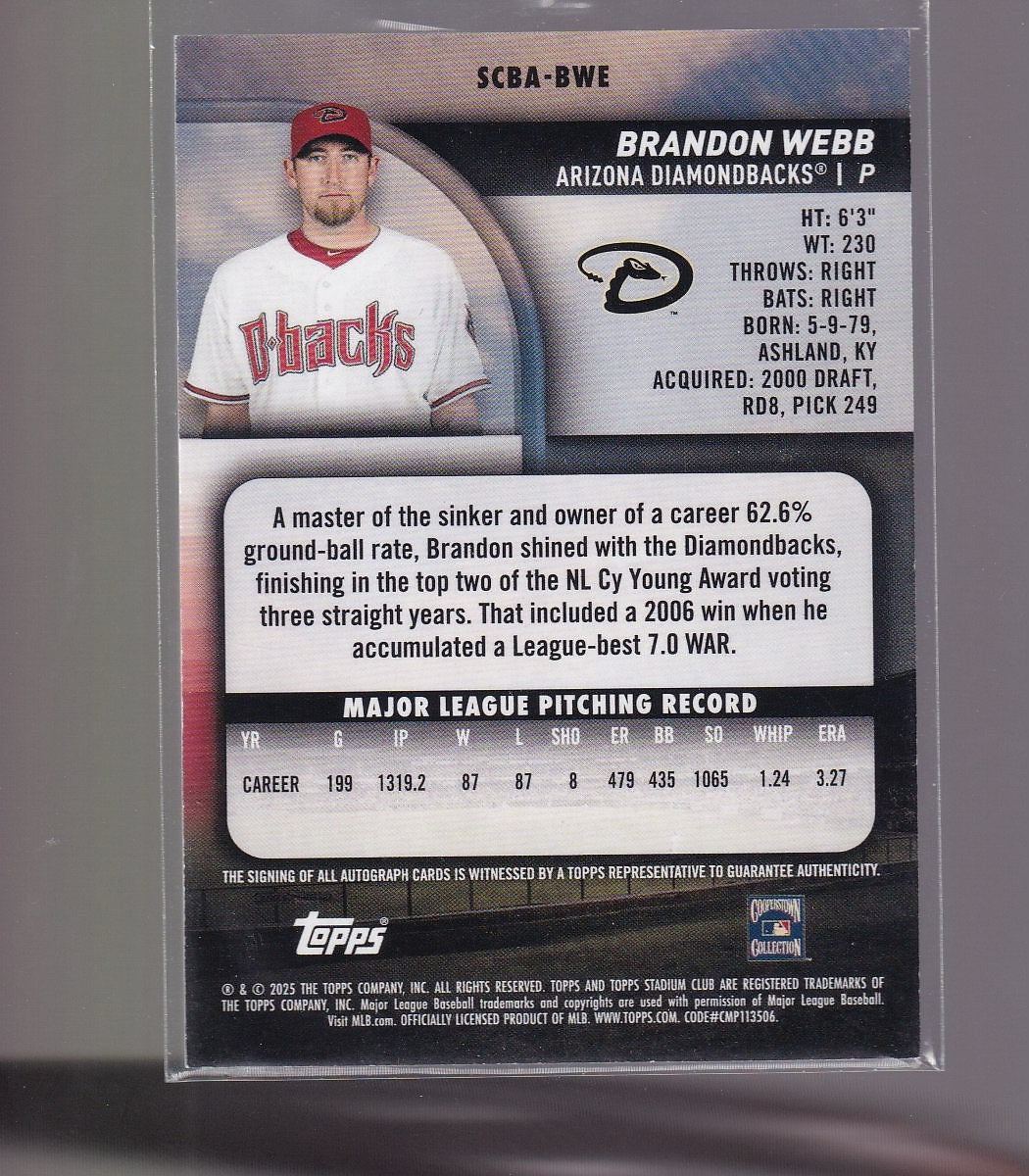 2025 Stadium Club #SCBA-BWE Brandon Webb Base Autographs Yellow