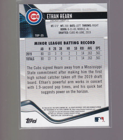 2021 Bowman Platinum #TOP-35 Ethan Hearn Top Prospects Green Icy Foil #/99