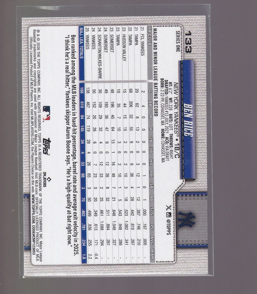 2026 Topps #133 Ben Rice Confetti