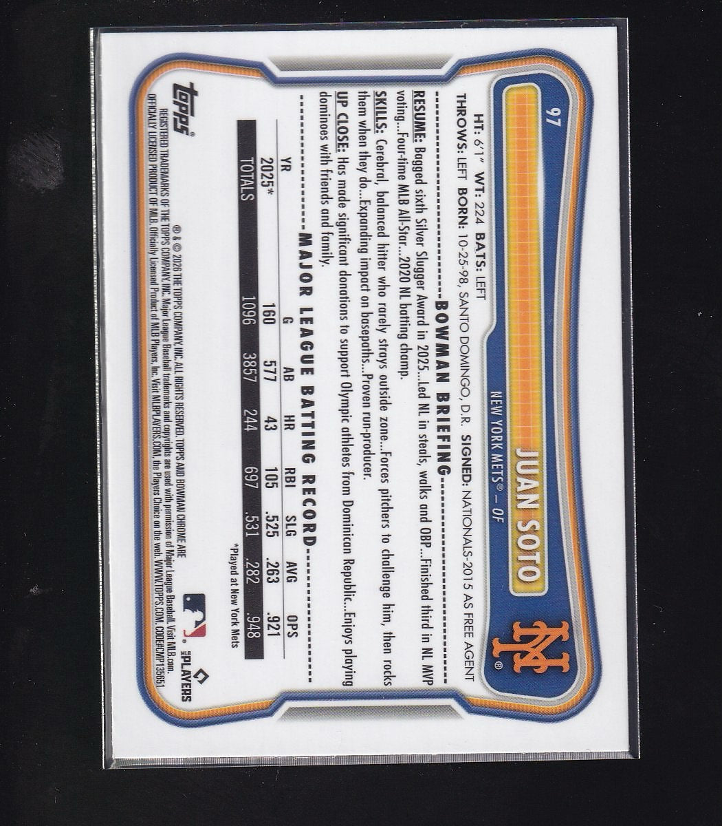 2026 Bowman #97 Juan Soto Chrome Mojo Refractors