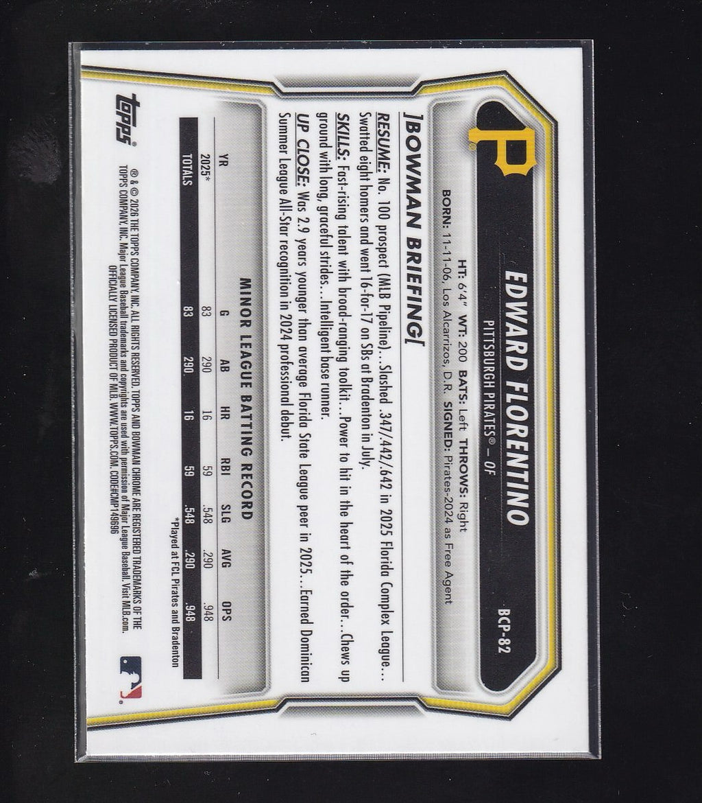 2026 Bowman #BCP-82 Edward Florentino Chrome Prospects Mojo Refractor