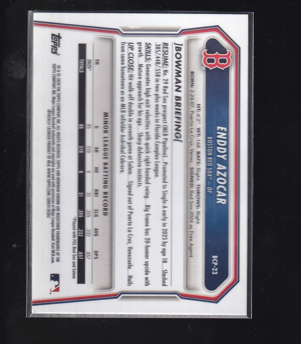 2026 Bowman #BCP-23 Enddy Azocar Chrome Prospects