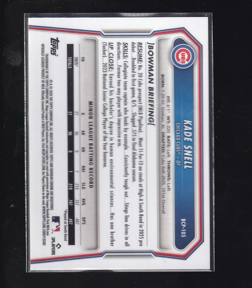 2026 Bowman #BCP-105 Kade Snell Chrome Prospects