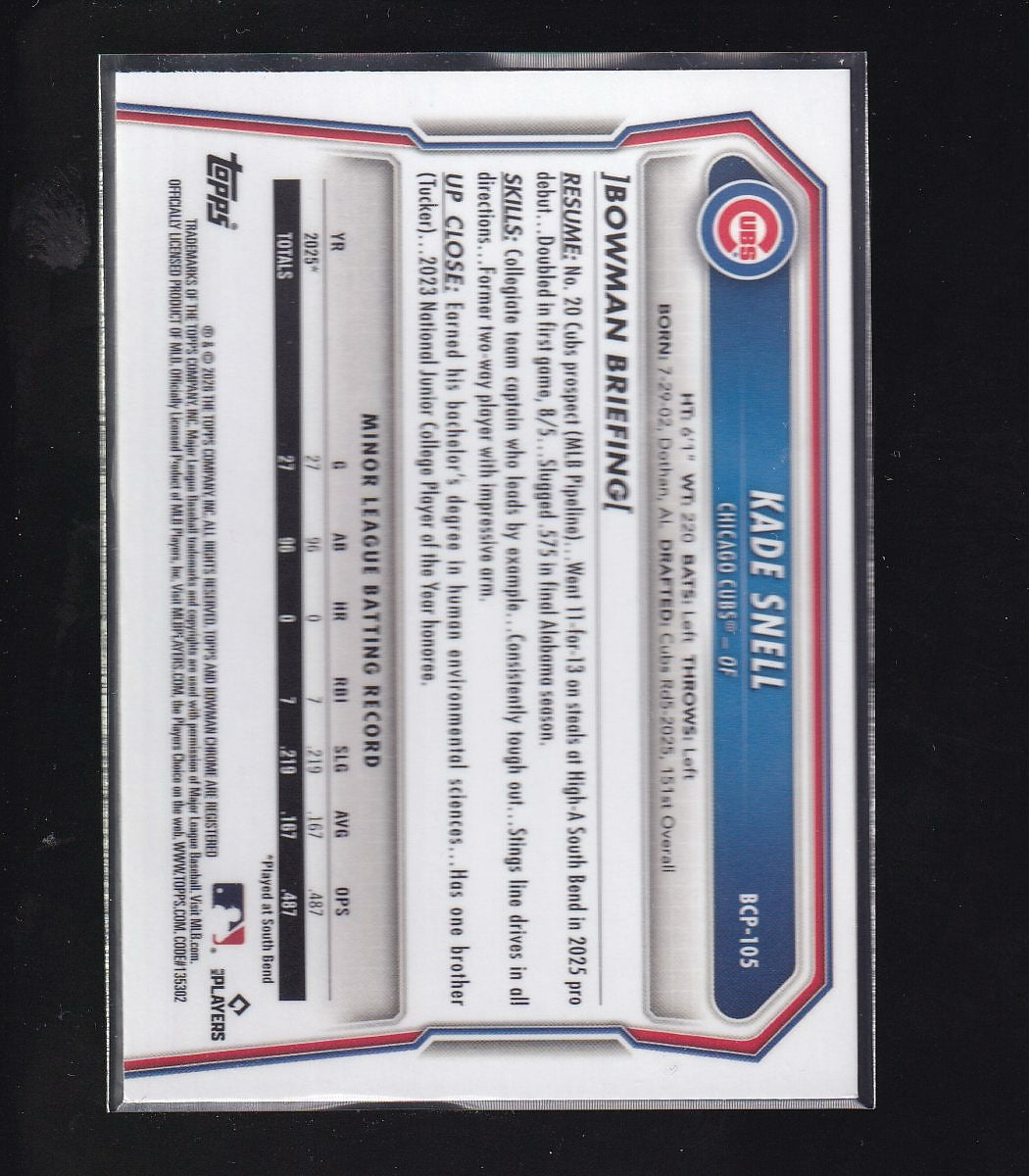 2026 Bowman #BCP-105 Kade Snell Chrome Prospects