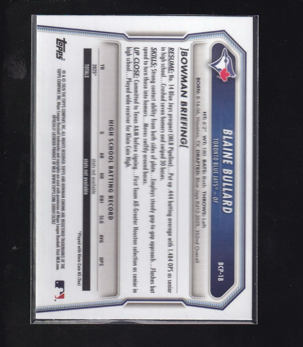 2026 Bowman #BCP-18 Blaine Bullard Chrome Prospects
