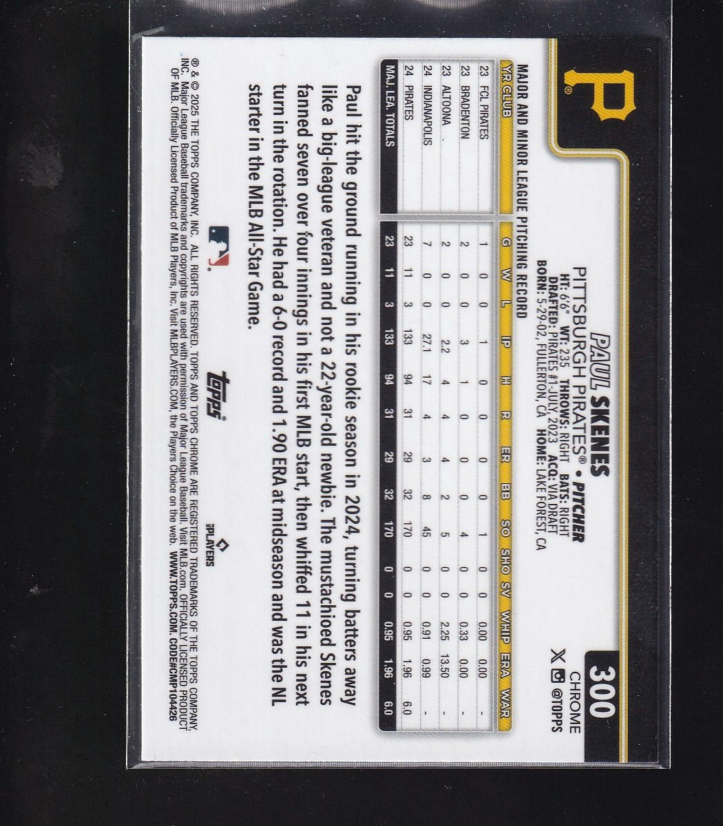 2025 Topps Chrome #300 Paul Skenes Sepia Refractors