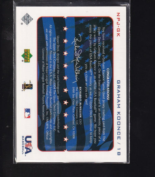 2004 Upper Deck #NPJ-GKa Graham Koonce National Pride Memorabilia Series Two