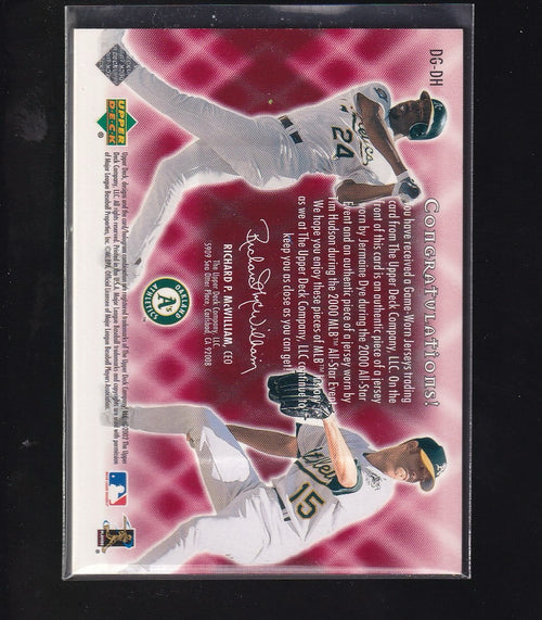 2002 Upper Deck #DG-DH Jermaine Dye / Tim Hudson Double Game-Worn Gems #/450