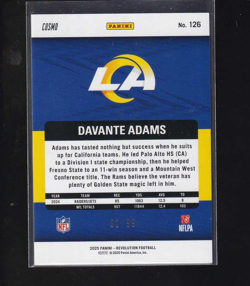 2025 Panini Revolution #126 Davante Adams Blue Cosmo #/99