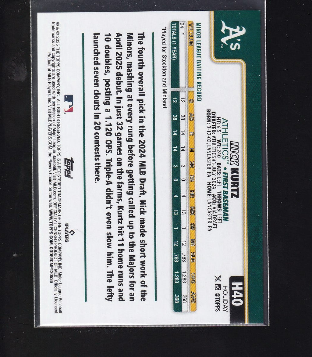 2025 Topps Holiday #H40 Nick Kurtz Green Holiday Plaid