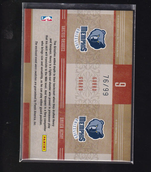 2010 Timeless Treasures #9 Greivis Vasquez / Xavier Henry Appr Materials #/99