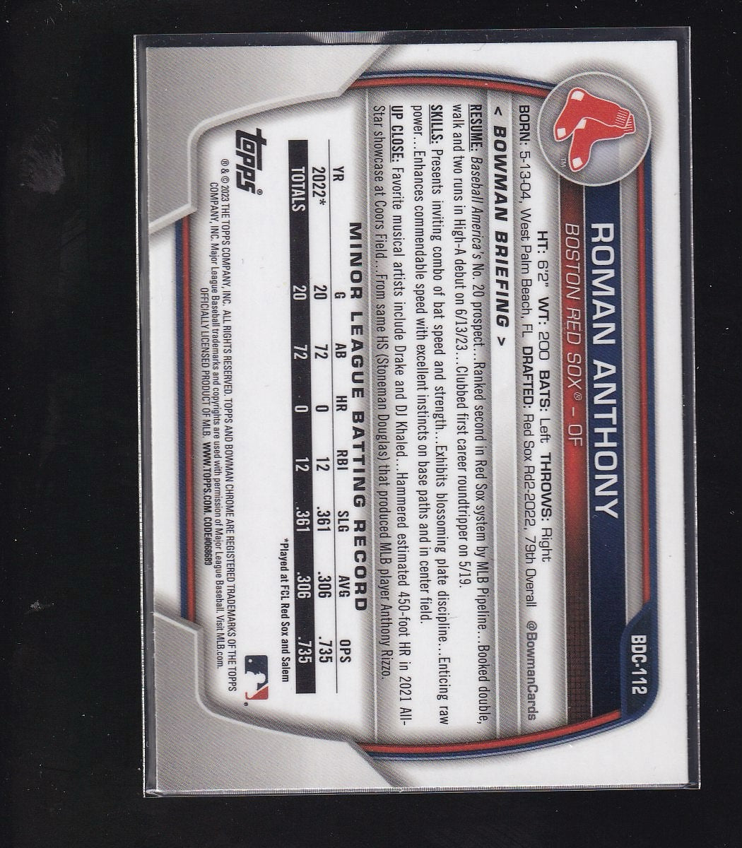 2023 Bowman Draft #BDC-112 Roman Anthony Chrome