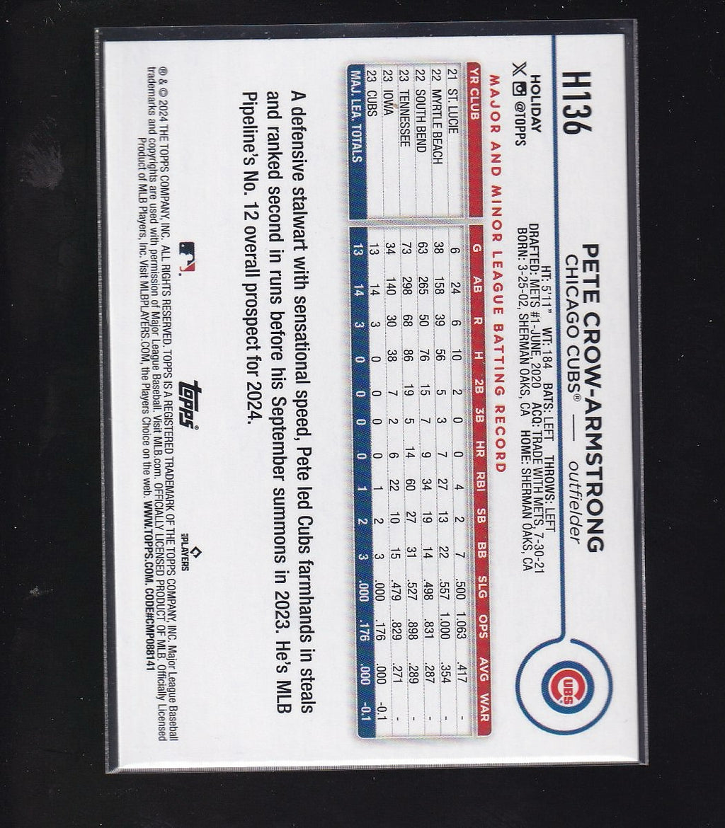 2024 Topps Holiday #H136 Pete Crow-Armstrong Blue Metallic Glitter