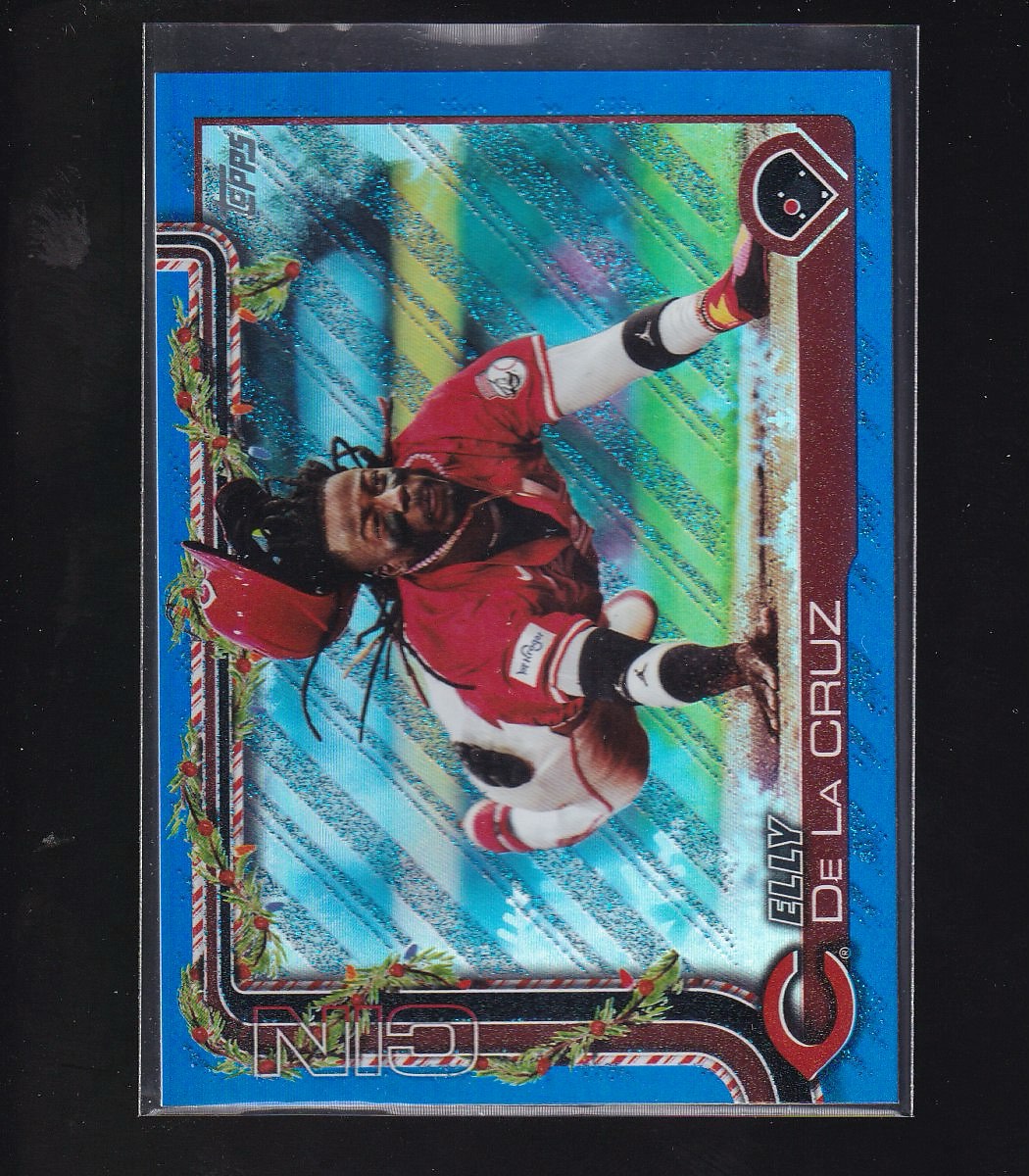 2025 Topps Holiday #H97 Elly De La Cruz Blue Metallic Glitter Holiday