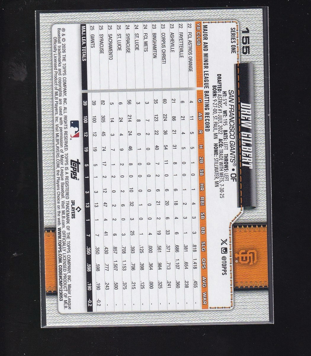 2026 Topps #155 Drew Gilbert Spring Training