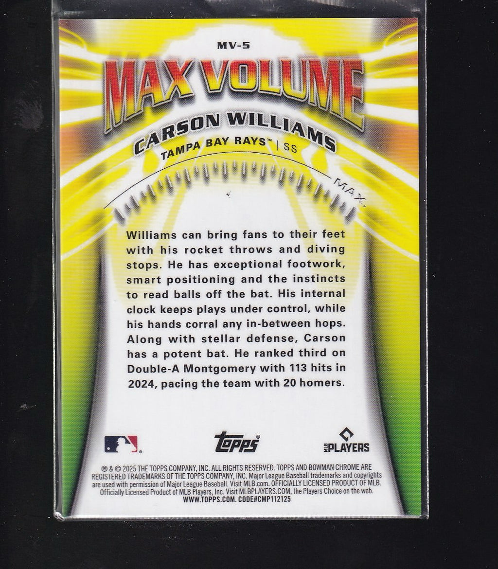 2025 Bowman Chrome #MV-5 Carson Williams Max Volume Mini-Diamond #/150