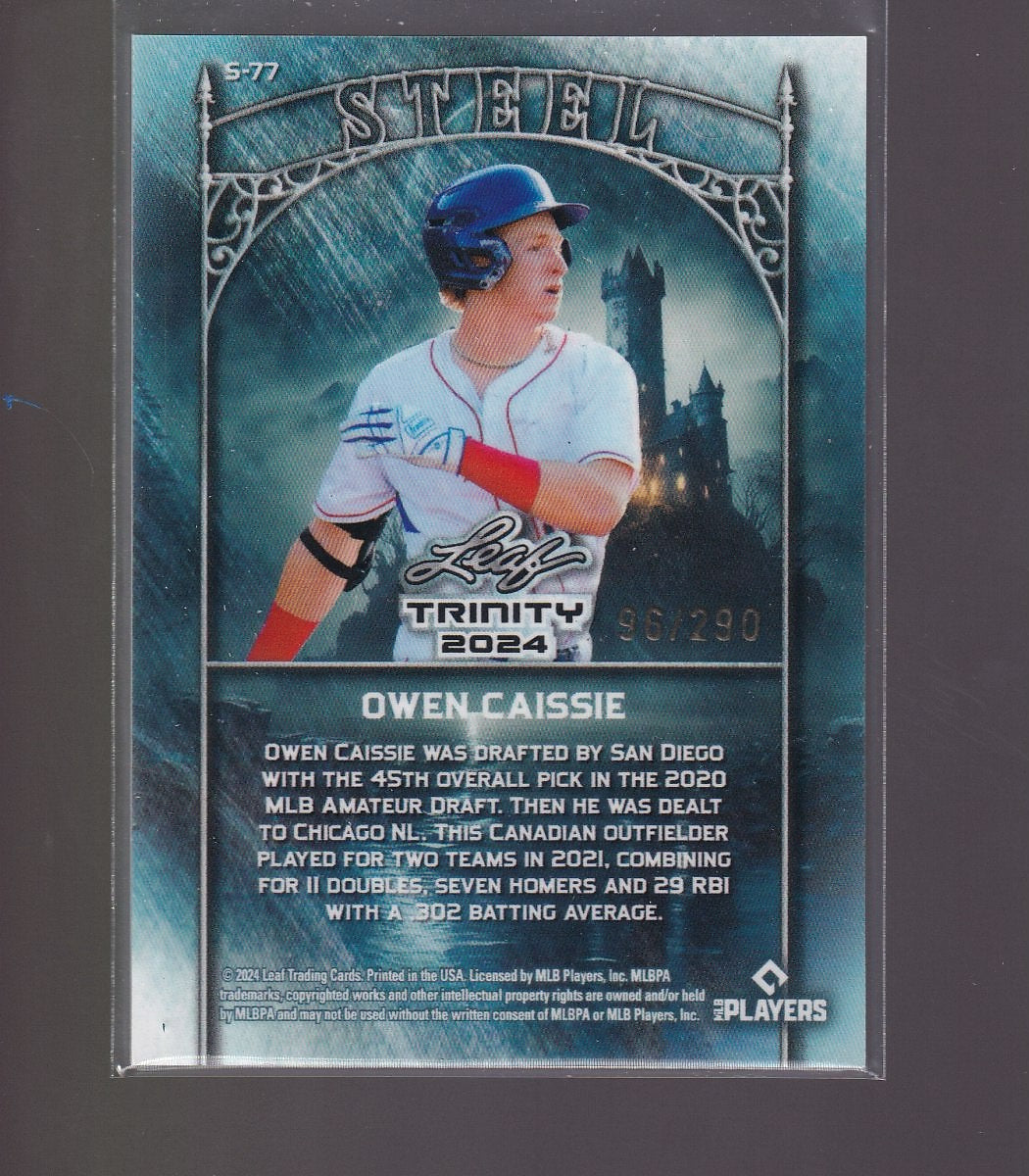 2024 Leaf Trinity Mega Box #S-77 Owen Caissie Steel Stars and Dots Foil #/290