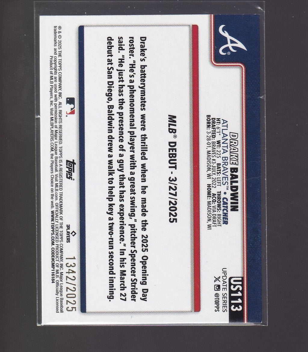 2025 Topps Update #US113 Drake Baldwin Gold #/2025