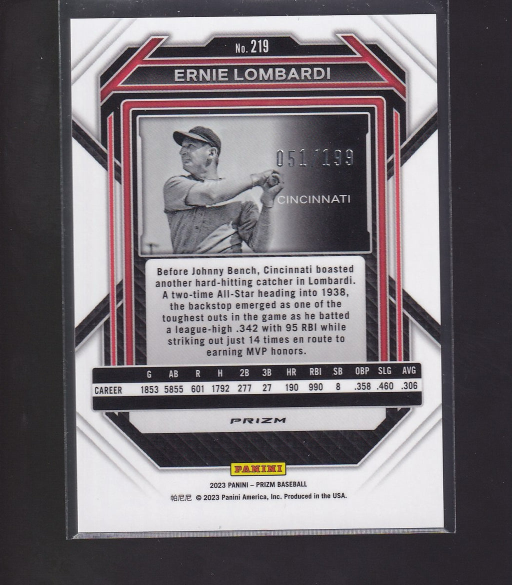 2023 Panini Prizm #219 Ernie Lombardi Red Prizms #/199