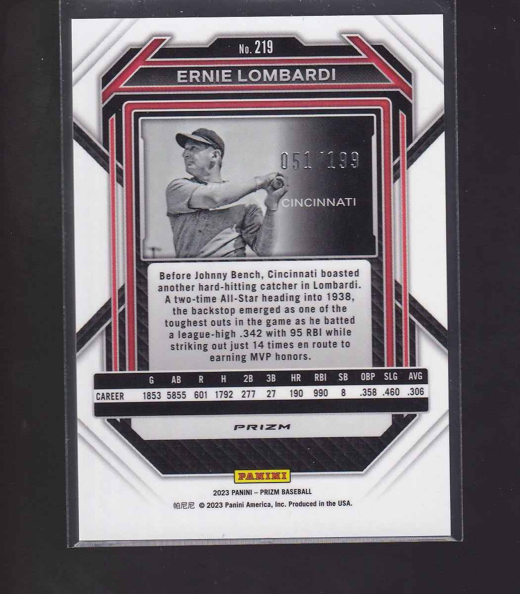 2023 Panini Prizm #219 Ernie Lombardi Red Prizms #/199