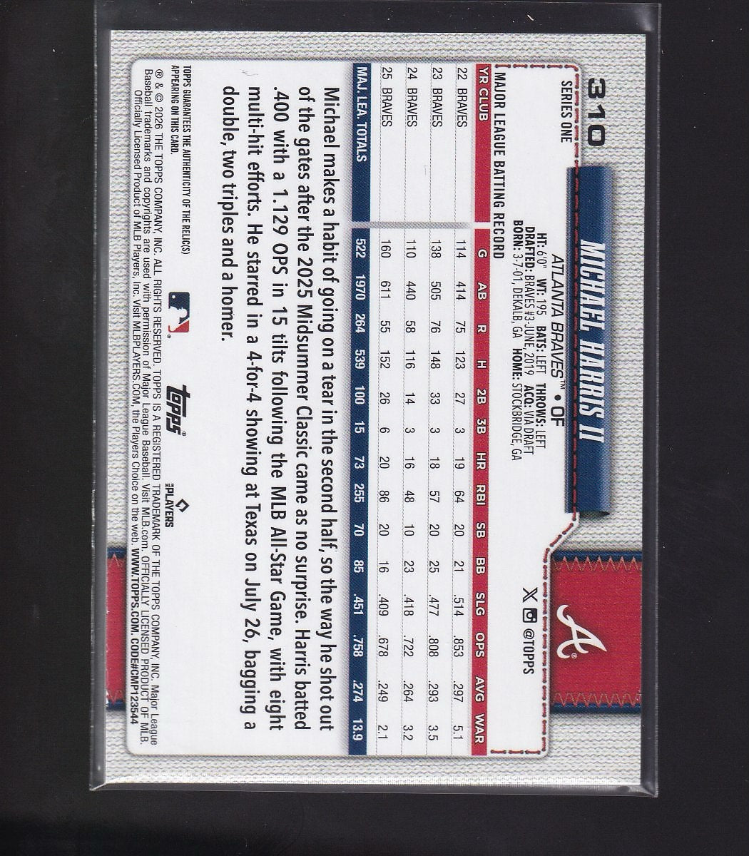 2026 Topps #310 Michael Harris II Real One Relics