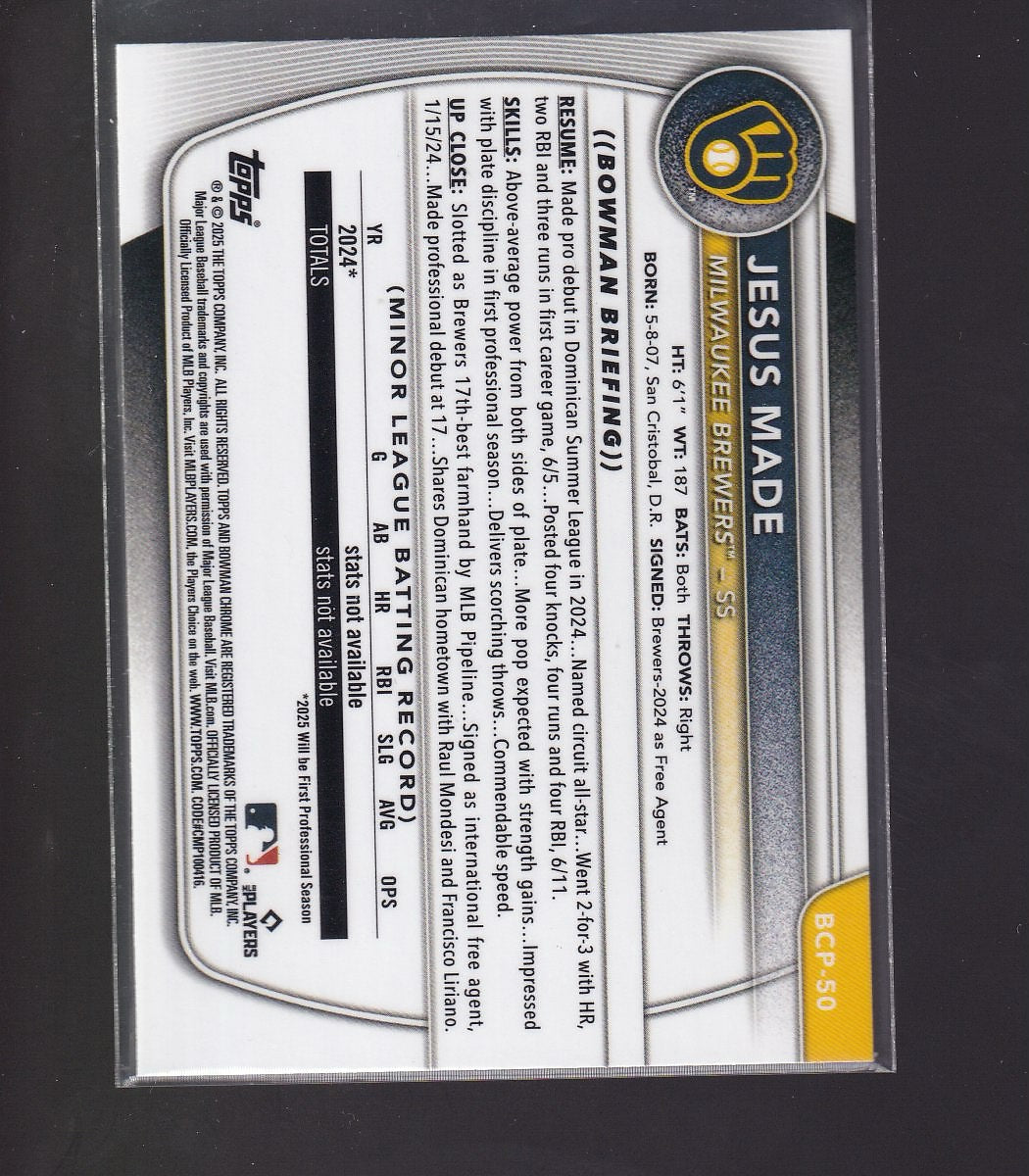 2025 Bowman #BCP-50 Jesus Made Chrome Prospects