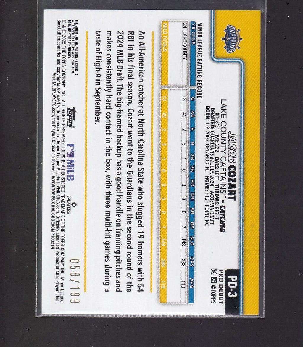 2025 Topps Pro Debut #PD-3 Jacob Cozart Base Autographs Fuchsia Foil #/199