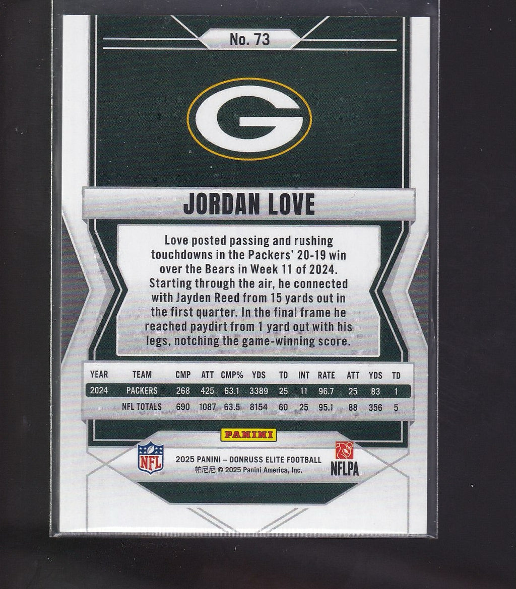 2025 Donruss Elite #73 Jordan Love Aspirations Lime Green #/999