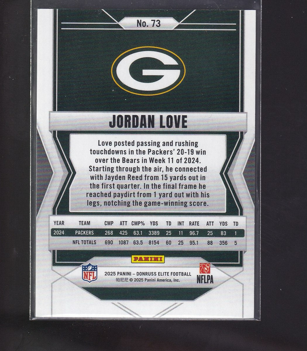 2025 Donruss Elite #73 Jordan Love Aspirations Lime Green #/999