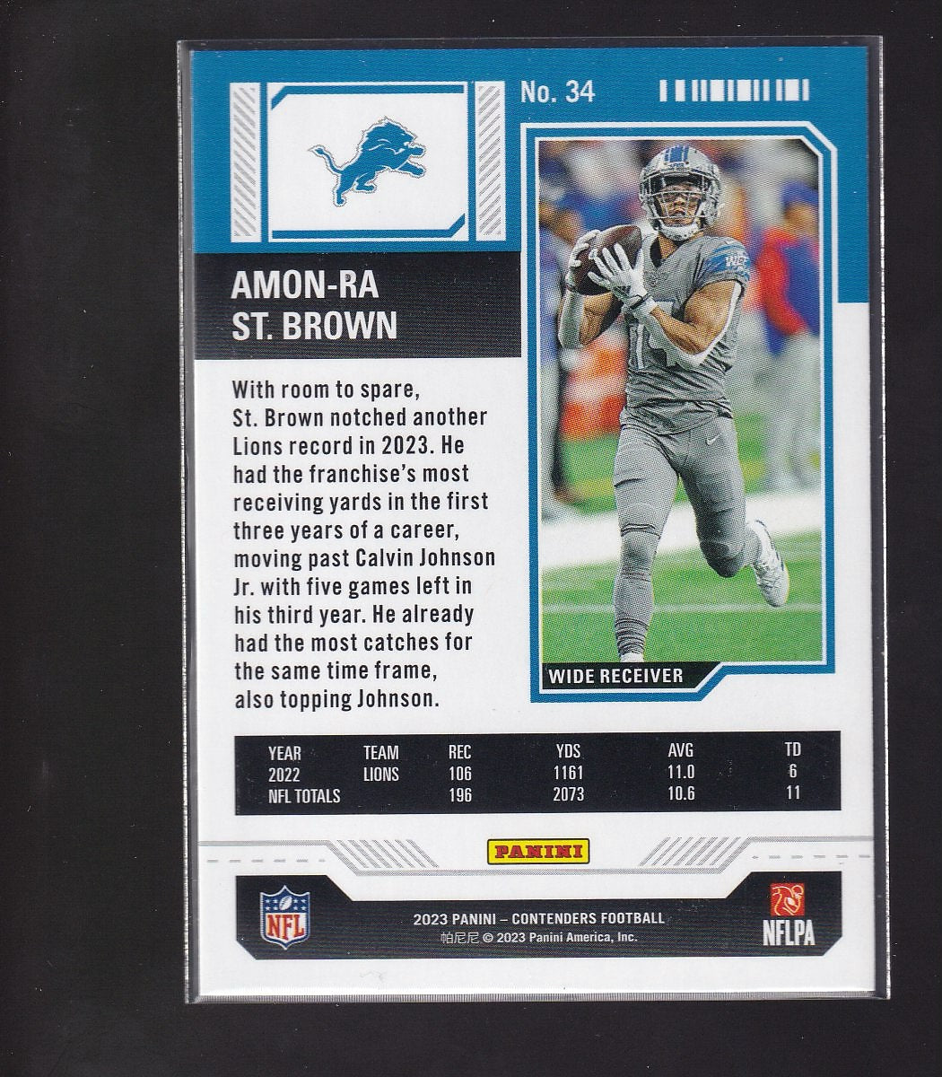 2023 Panini Contenders #34 Amon-Ra St. Brown Season Ticket-Mojo
