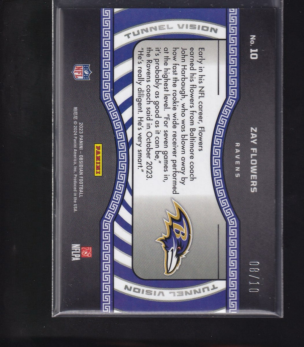 2023 Panini Obsidian #10 Zay Flowers Tunnel Vision Electric Etch Red #/10