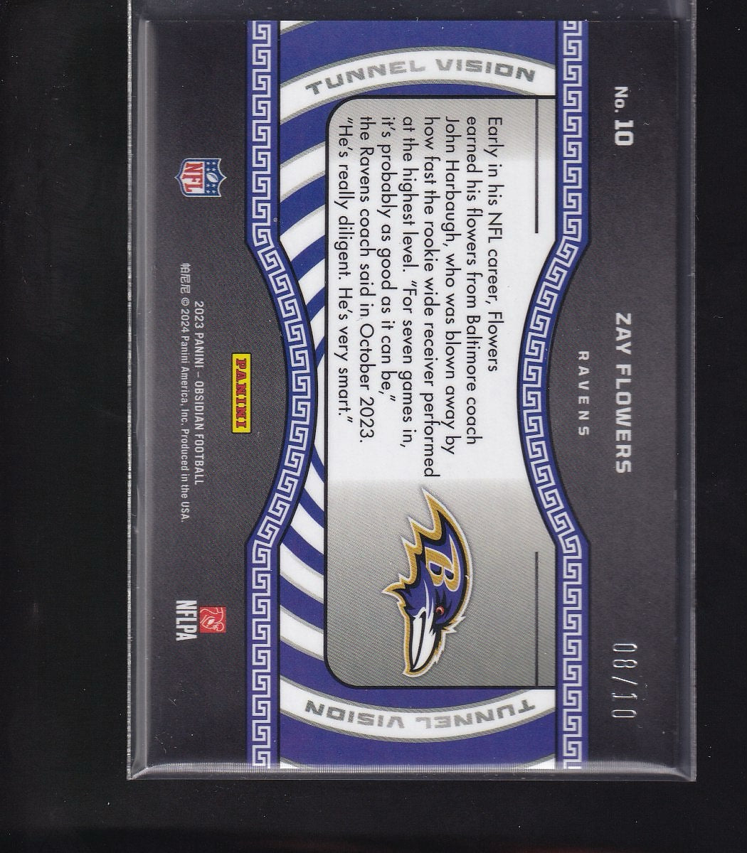 2023 Panini Obsidian #10 Zay Flowers Tunnel Vision Electric Etch Red #/10